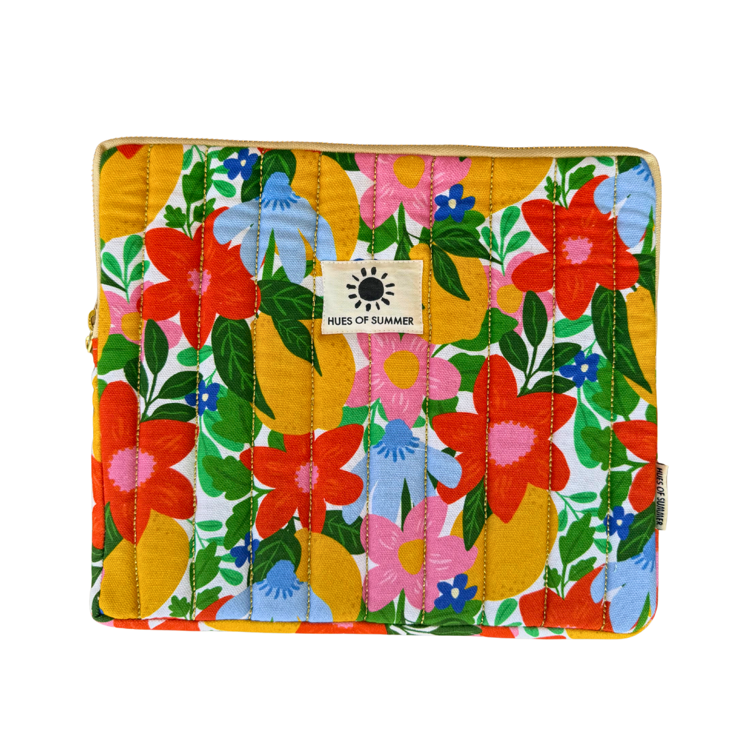 Citrus Blooms Sleeve – gold-quilted padded tablet sleeve | Hues of Summer