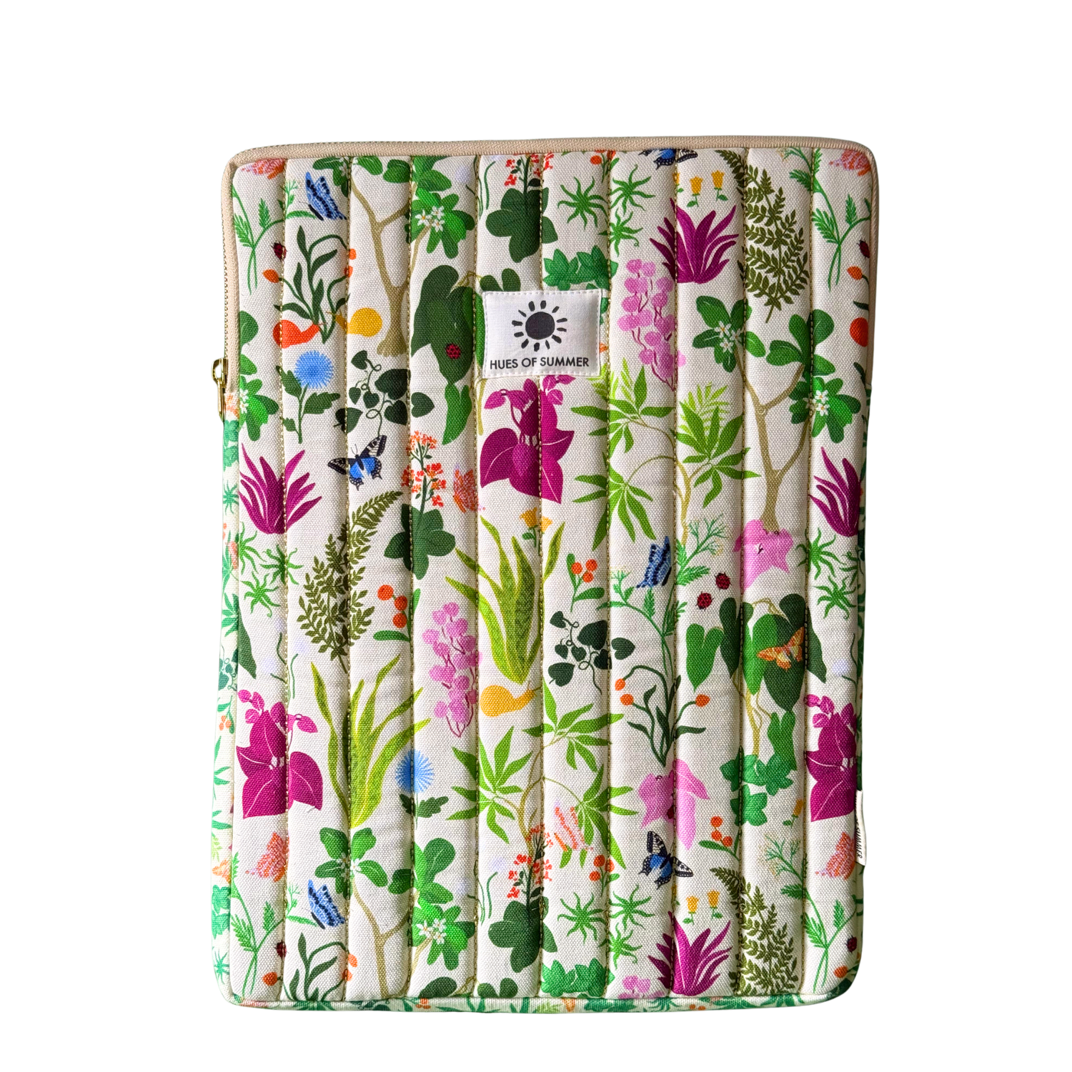 Bugs &amp; Bloom Quilted Tech Sleeve – quilted laptop sleeve with hand-drawn design | Hues of Summer