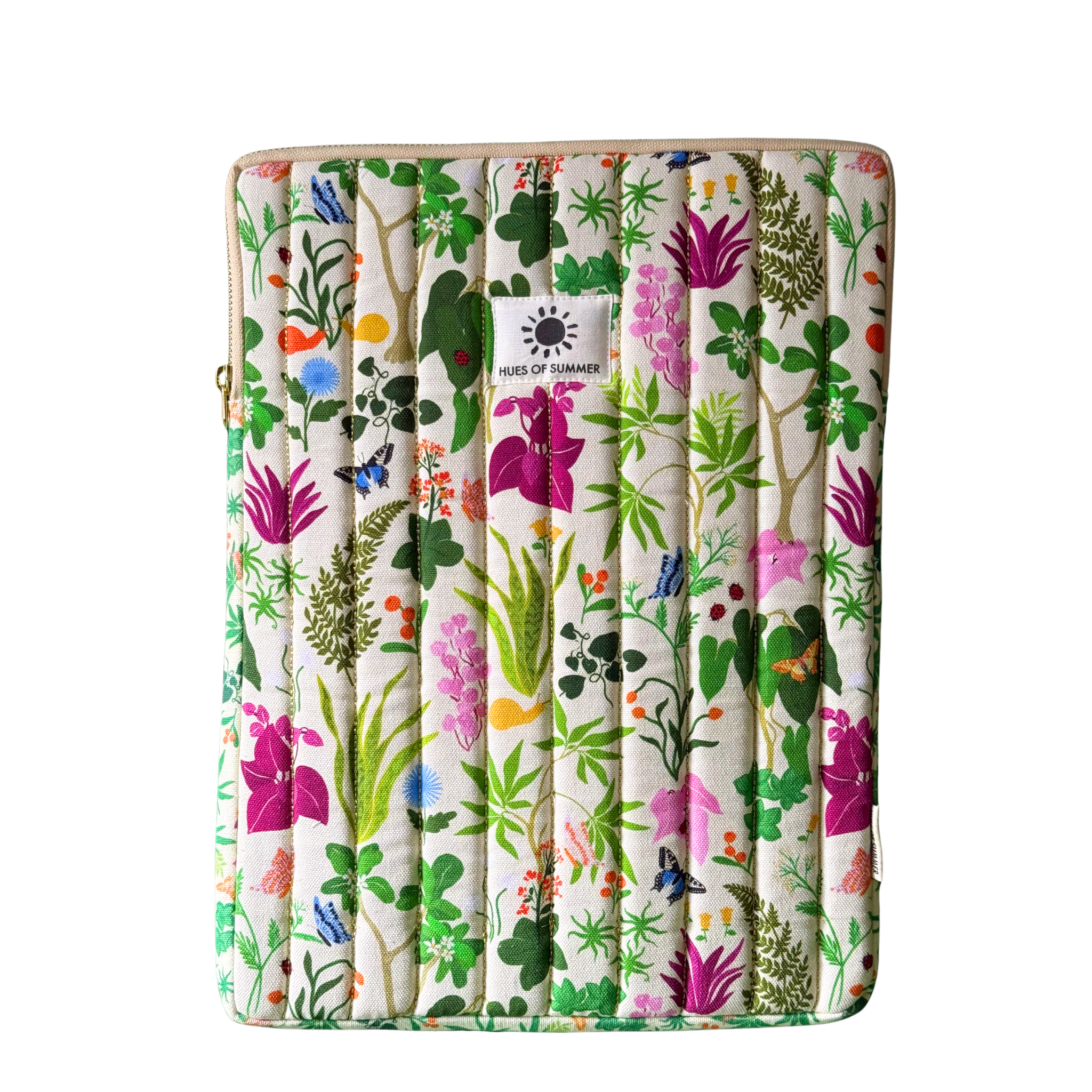 Bugs &amp; Bloom Quilted Tech Sleeve – quilted laptop sleeve with hand-drawn design | Hues of Summer