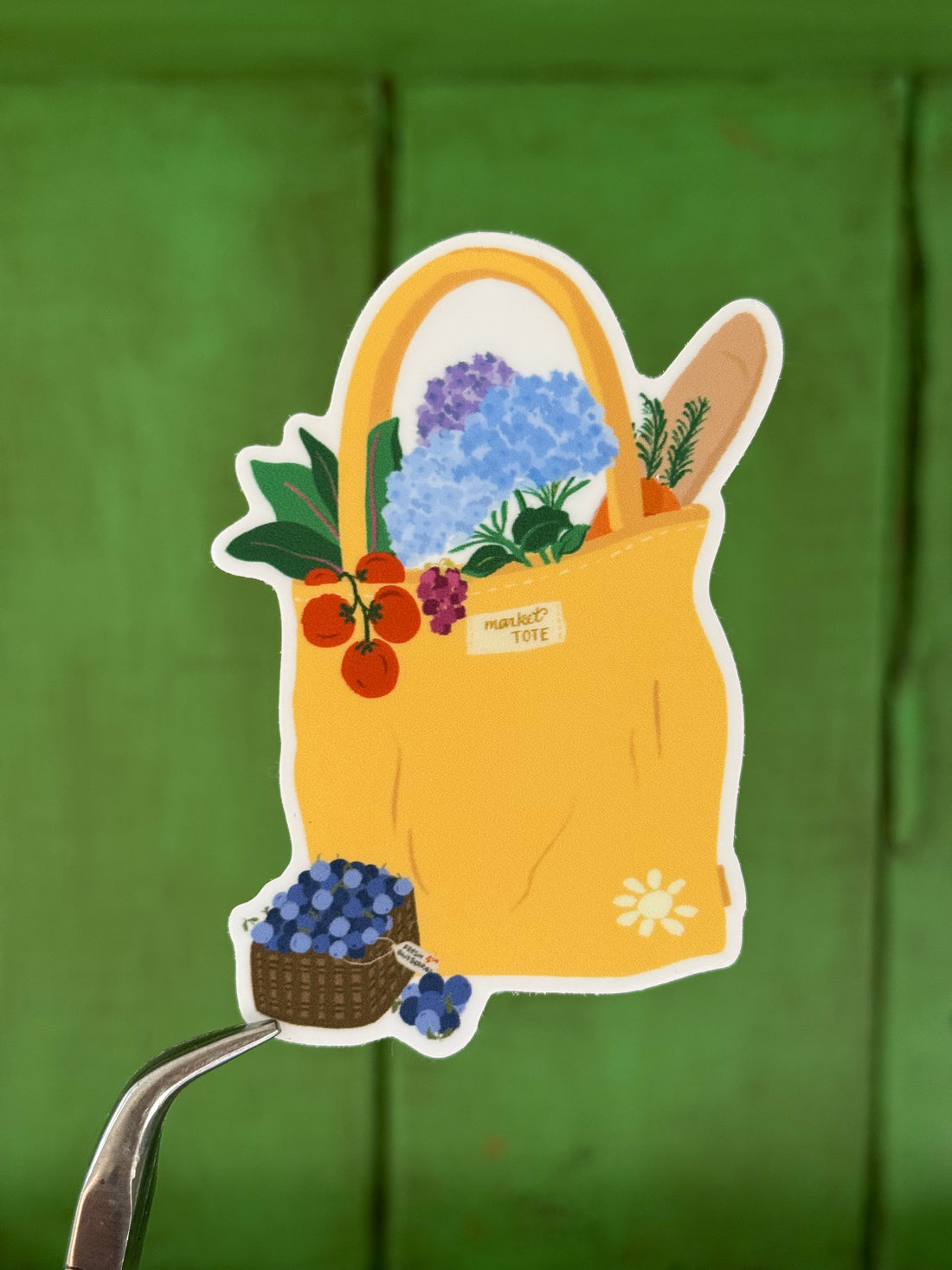 Market Tote Sticker – die-cut illustrated sticker | Hues of Summer
