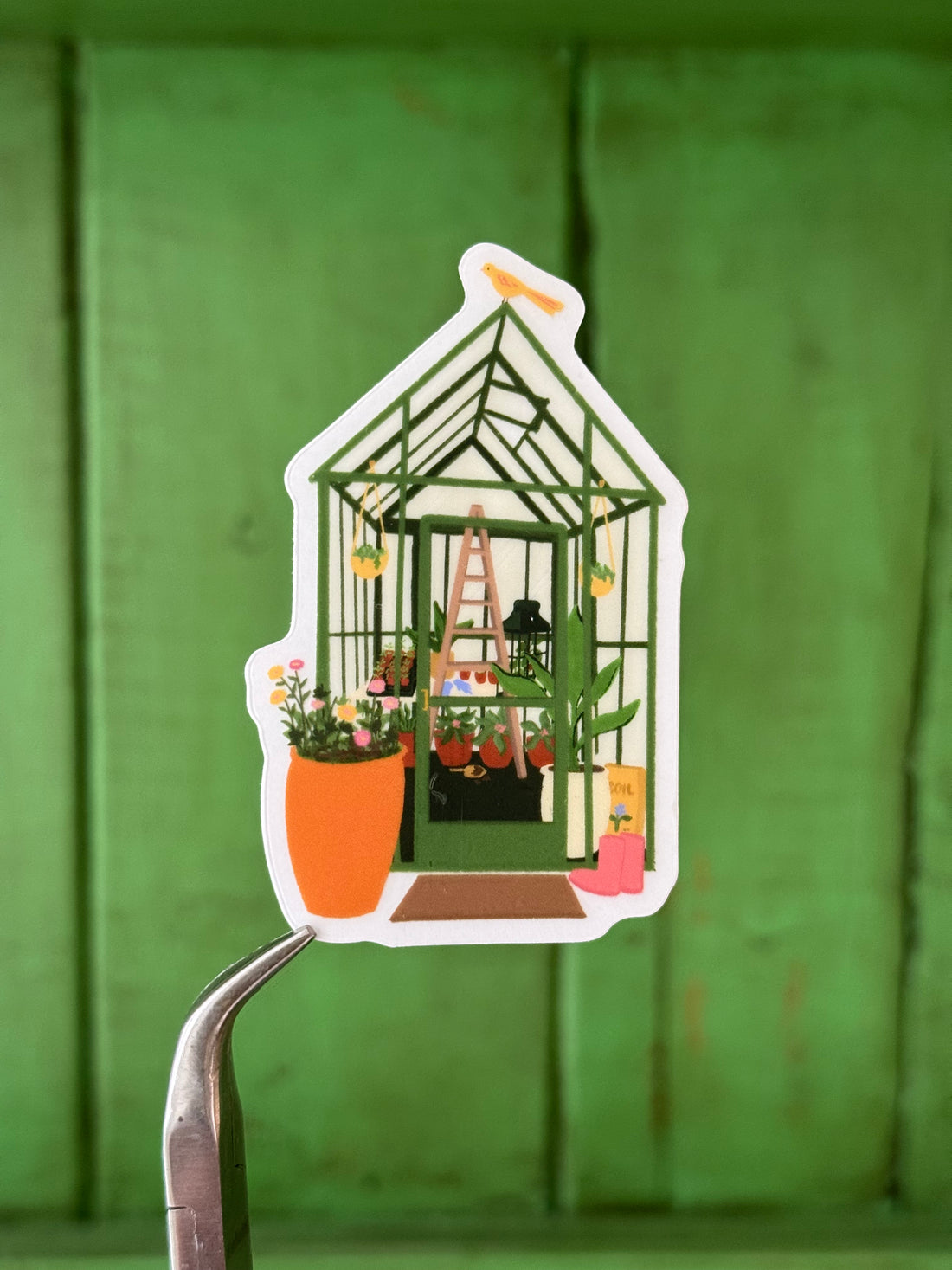 Green House Sticker – die-cut illustrated sticker | Hues of Summer