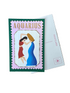 An Aquarius-themed postcard with a colorful illustration of two women and the word &